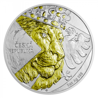 Stříbrná mince 5 oz Český lev 2024 Pozlacená