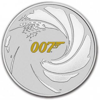 Stříbrná mince James Bond logo Zbraň 007 BU zlacená 1 oz 2021