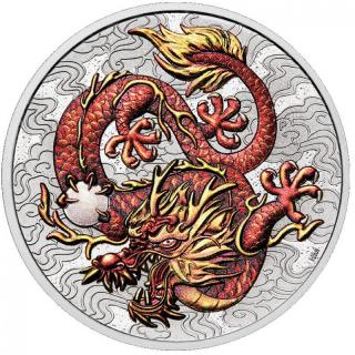 Stříbrná mince kolorovaná Red Dragon série Mýty a legendy 1 oz 2021