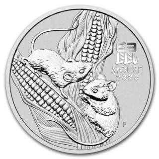 Stříbrná mince Lunární série 3 Rok myši BU 1 oz 2020