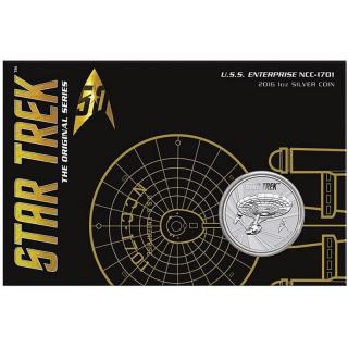 Stříbrná mince Star Trek U.S.S. Enterprise 1 oz BU v kartě 2016