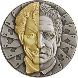 Stříbrná mince The Joker mask Hrací karty 2 oz 2021 ostařená
