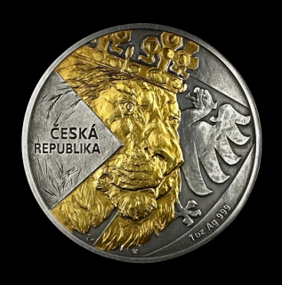 Stříbrná zlacená mince 1 oz Český lev 2024 Finish Antique