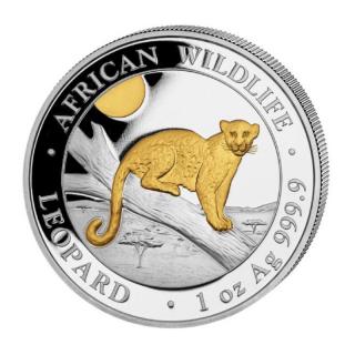 Stříbrná zlacená mince Somalia Leopard 100 šilinků 1 oz 2021