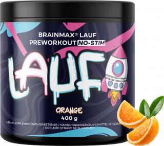 BrainMax LAUF Preworkout, bez kofeinu, červený pomeranč, 400 g