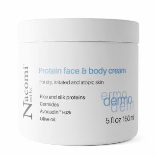 Nacomi Dermo - Proteinový krém na obličej a tělo pro atopickou, suchou pokožku (rýže, hedvábí, pšenice) 150 ml