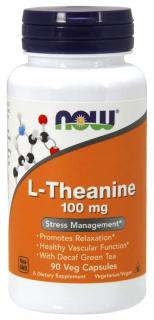 NOW L-Theanine 100 mg, Theanin s lístky zeleného čaje, 90 kapslí