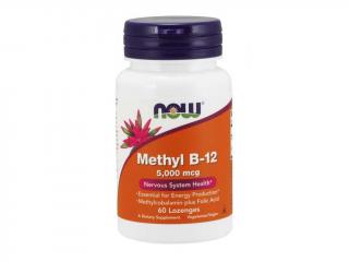 NOW Methyl B12 with Folic Acid (Vitamín B12 + Kyselina Listová v aktivních formách), 5000 mcg, 60 pastilek