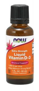 NOW Tekutý vitamin D3 Extra silný, 1000 IU v 1 kapce, 30 ml