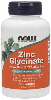 NOW Zinc Glycinate (zinek bisglycinát + dýňový olej), 30 mg, 120 softgel kapslí