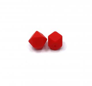 Silikonový korálek mini šestiúhelník svítivě červený 14 mm (Silikonové korálky svítivě červené)