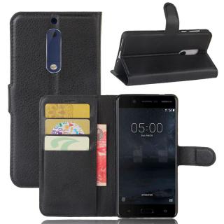 NOKIA 5 (2017) - pouzdro (kryt, obal) peněženka se stojánkem - černé