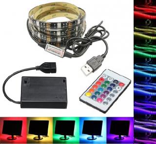 Lighting LED pásek 1metr/30diod 6W/1M IP65 RGB na USB BOX, DO 24 (LED pásek RGB napájený z baterie na dálkové ovládání)