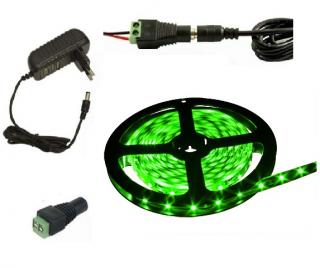 Lighting LED pásek 3528 5metrů/300diod 24W voděodolný zelený + zdroj (Voděodolný pásek 3528 5 metrů komplet)