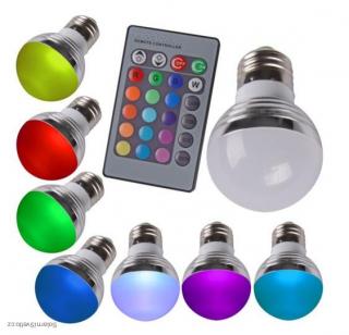 RGB LED Žárovka 3W kulatá E27 (Žárovka kulatá LED 3W RGB s dálkovým ovladačem)