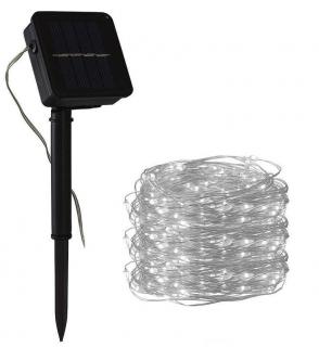 Solar-12/01 Solární vánoční osvětlení flexibilní drát 10 metrů 100x LED čistá bílá (Solární svítící drát)