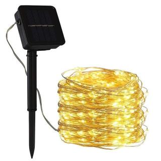 Solar-12/02 Solární vánoční osvětlení flexibilní drát 10 metrů 100x LED teplá bílá (Solární svítící drát)