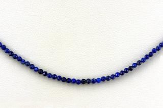 Náhrdelník z broušeného lapisu lazuli QA, stříbro Ag 925/1000, kuličky cca 2 mm, délka cca 45 cm (LL3635B)