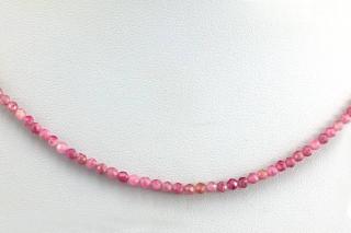 Náhrdelník z broušeného rubelitu QA, kuličky cca 3 mm, stříbro Ag 925/1000, délka cca 46 cm (RB4840B)