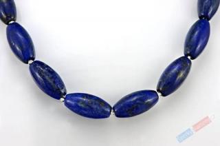 Náhrdelník z lapisu lazuli QA, oblé oválky cca 20 x 10 mm, stříbro Ag 925/1000 (LL4235SO)