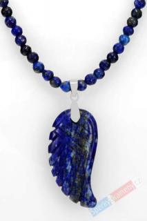Náhrdelník z lapisu lazuli s přívěskem ve tvaru andělského křídla QA, stříbro Ag 925/1000 (LL6776S)