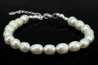 Náramek z bílých sladkovodních perel, cca 8 mm, stříbro Ag 925/1000 (PB287NS)