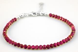 Náramek z broušeného rubínu, nepravidelné kuličky cca 3 mm, stříbro Ag 925/1000 (RU500NS)