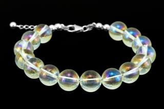 Náramek z křišťálu Aqua Aura QA, kuličky cca 8 mm, stříbro Ag 925/1000  polární záře  (KR4236NS)