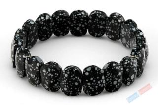 Náramek ze sněžného obsidiánu, plochý, oválky cca 11 x 16 mm (OB2421NS)