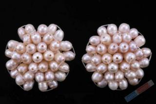 Náušnice - klipsy v boho stylu z růžových říčních perel QA, prům. cca 30 mm (PR2420UK)