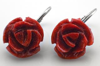 Náušnice ve stylu boho z přírodního houbového korálu QA ve tvaru květu růže, prům. cca 13 mm, stříbro Ag 925/1000,  květinková víla  (KP3630U)