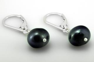 Náušnice z černých sladkovodních perel, závěs, cca 8 mm, stříbro Ag 925/1000 (PC172U)