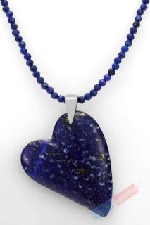 Originální náhrdelník v boho stylu z broušeného lapisu lazuli s přívěskem ve tvaru srdce QA, stříbro Ag 925/1000,  princezna Neytiri  (LL7531S)