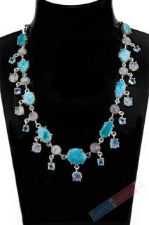 Originální náhrdelník v boho stylu z larimaru QAA, Sky Blue topazu QA a měsíčního kamene QA, stříbro Ag 925/1000,  šperk princezny z Karibského moře , RARITA (LTM7261S)