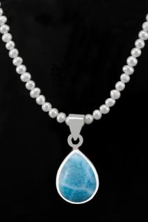 Originální náhrdelník v boho stylu z říčních perel s přívěskem z larimaru QAA, stříbro Ag 925/1000  Atlanna, princezna z Atlantidy , RARITA (LRP1089S)