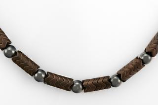 Pánský náhrdelník ze dvou typů hematitu QA, tmavě hnědá + lesklá černá barva,  rozhodnost, prosperita, štěstí  (HE368S)