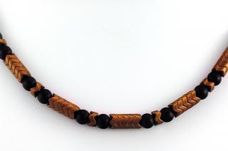 Pánský originální náhrdelník z bronzového hematitu a lávy QA,  vůle, prosperita a štěstí  (HEL310S)