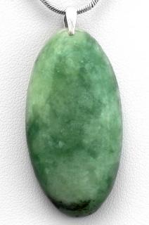 Přívěšek z jadeitu z Barmy QA, ovál cca 40 mm, rhodiované stříbro Ag 925/1000 (JD5290P)