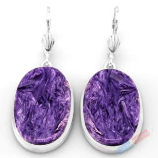 Stříbrné náušnice (Ag 925/1000) s čaroitem QAA, ovály cca 28 x 18 mm (CA1512U)
