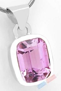 Stříbrný přívěsek (Ag 925/1000) s broušeným kunzitem QAA, cca 16 x 13 mm, nádherná barva a krásný brus, RARITA (KT5003P)