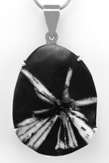 Stříbrný přívěsek (Ag 925/1000) s chryzantémovým kamenem QA, ovál cca 37 x 28 mm, RARITA (CHRZ1510P)
