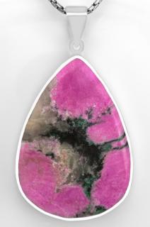 Stříbrný přívěsek (Ag 925/1000) s kobaltovým kalcitem QAA, větší kapka cca 45 x 33 mm, nádherná pink barva a krásná kresba, RARITA (KKC1525P)