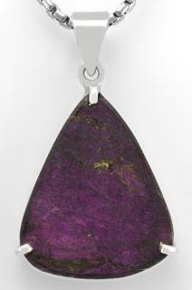 Stříbrný přívěsek (Ag 925/1000) s přírodním purpuritem QA, kapka cca 27 x 23 mm, RARITA (PU1513P)