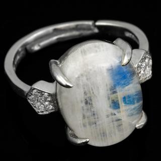 Stříbrný prsten (Ag 925/1000) s bílým měsíčním kamenem QA, vel. kamene cca 16 mm, RARITA (ME5141R)