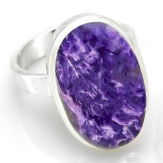 Stříbrný prsten (Ag 925/1000) s čaroitem QAA, velikost kamene cca 24 mm, nádherná barva a kresba (CA7866R)