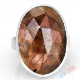Stříbrný prsten (Ag 925/1000) s fancy zlatohnědým broušeným safírem QA, vel. kamene cca 25 x 18 mm (SFF1215R)