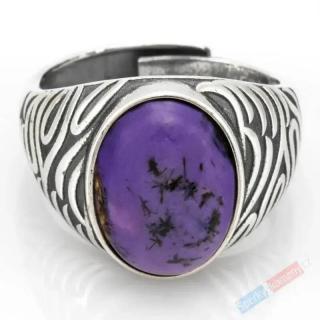 Unisex stříbrný prsten (Ag 925/1000) s čaroitem QA, velikost kamene cca 18 x 14 mm (CA6053R)