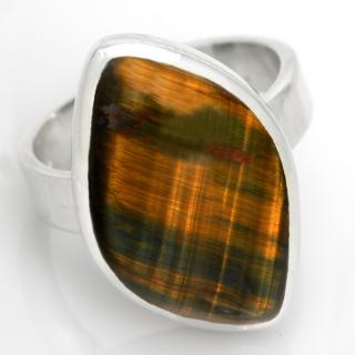 Unisex stříbrný prsten (Ag 925/1000) se sokolím okem QA, vel. kamene cca 23 x 14 mm, RARITA (SO5141R)