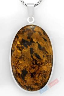 Větší stříbrný přívěšek (Ag 925/1000) s bronzitem QAA, ovál cca 48 x 31 mm, RARITA (BZ1028P)