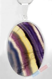 Větší stříbrný přívěšek (Ag 925/1000) s fluoritem QA, ovál cca 47 x 32 mm,  duha života  (FL1210P)